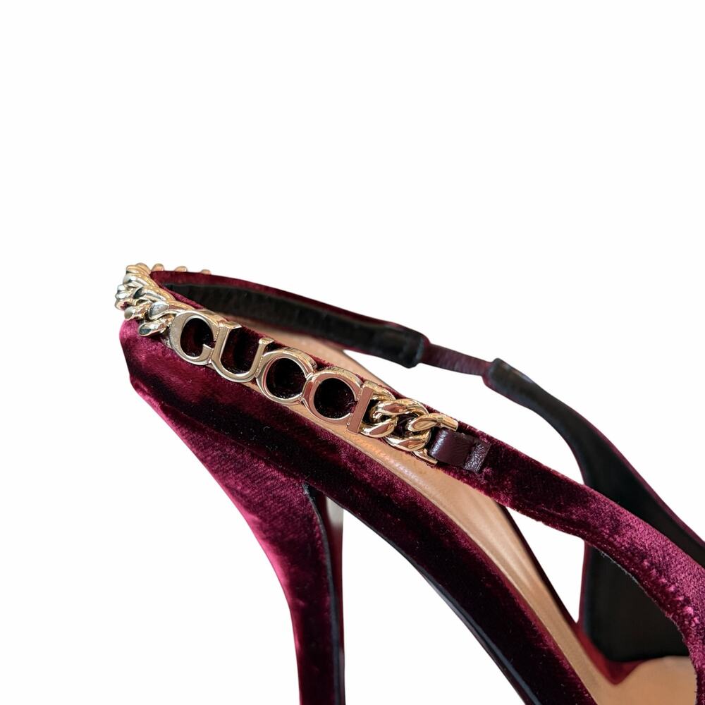 NEW Gucci Signoria Velvet Slingback Pumps Burgundy Heels Size EU 38 US 8 - Picture 14 of 16
